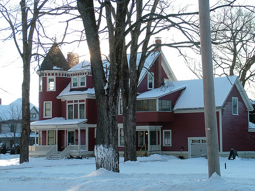New Fresh White Snow Blankets, Wraps Around A Maine Victorian.