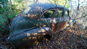 Old Cars Left To Rot Away Into The Landscape.