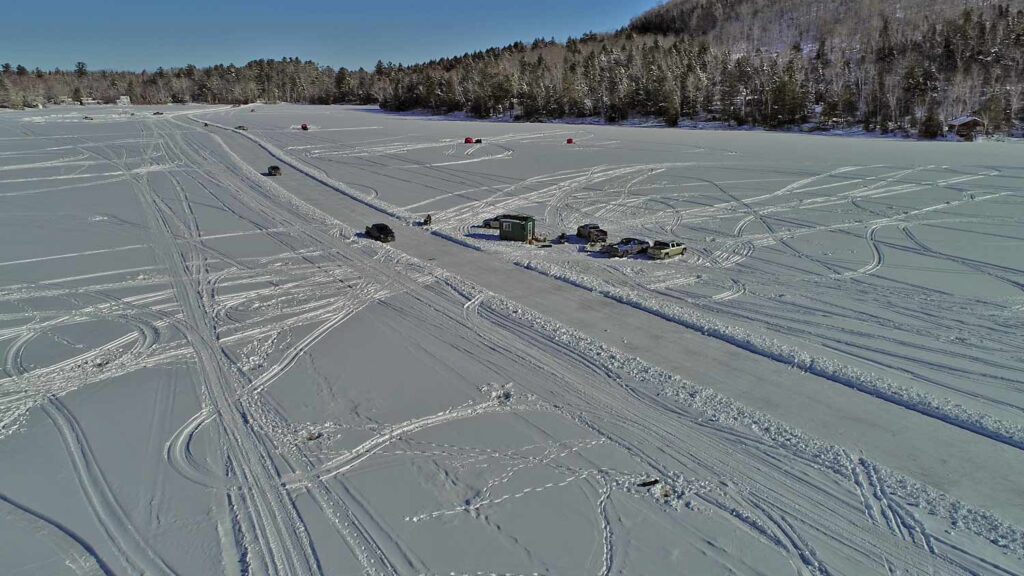 snowmobile trails on maine lake