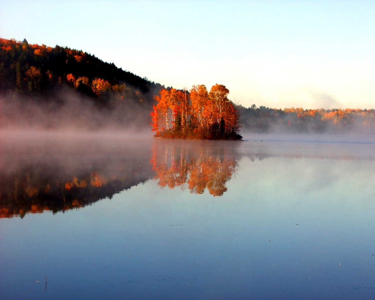 maine lake early morning